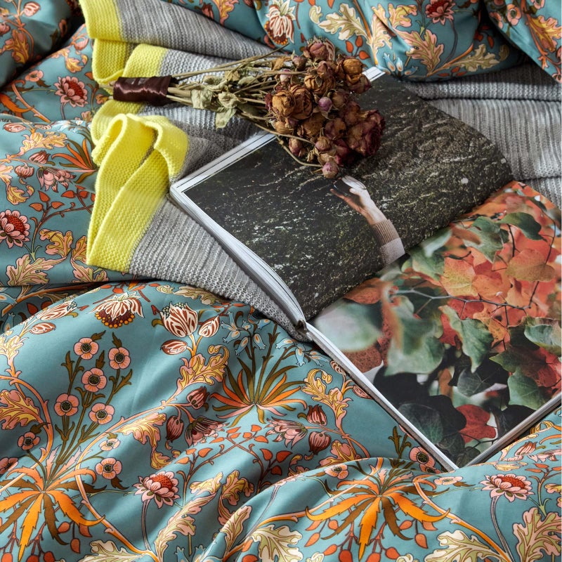 mixinni Vintage Style Garden Flower Queen Duvet Cover with Zipper Closure Soft Long Staple Percale Cotton Vibrant Pattern on Flower Bedding Quilt Cover Set(Queen, All Season) - Image 5